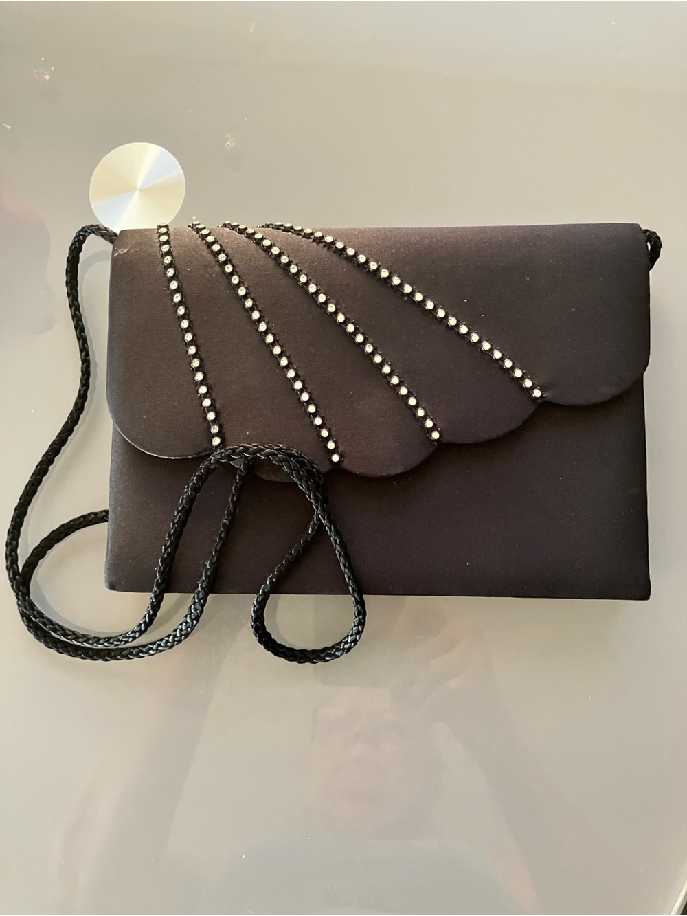 Black Evening Clutch with Crystal Accents